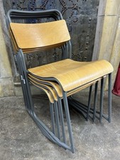 Set Of Four Vintage Mid-Century Plywood Stacking Chairs FREE MCR DELIVERY