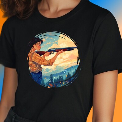 T-Shirt Frauen, Frau mit Schrottflinte Motiv Baumwolle Größe S bis 3XL