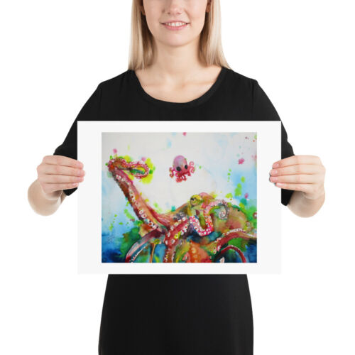PÓSTER PULPO Y BEBÉ Pulpo Acuarela Retrato - ¡Varios tamaños! impresión pintura - Imagen 3 de 7