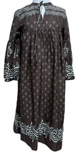 WARM Bandana Print Flared Midi Dress Prairie Boho Cottage Sz S-M Brown