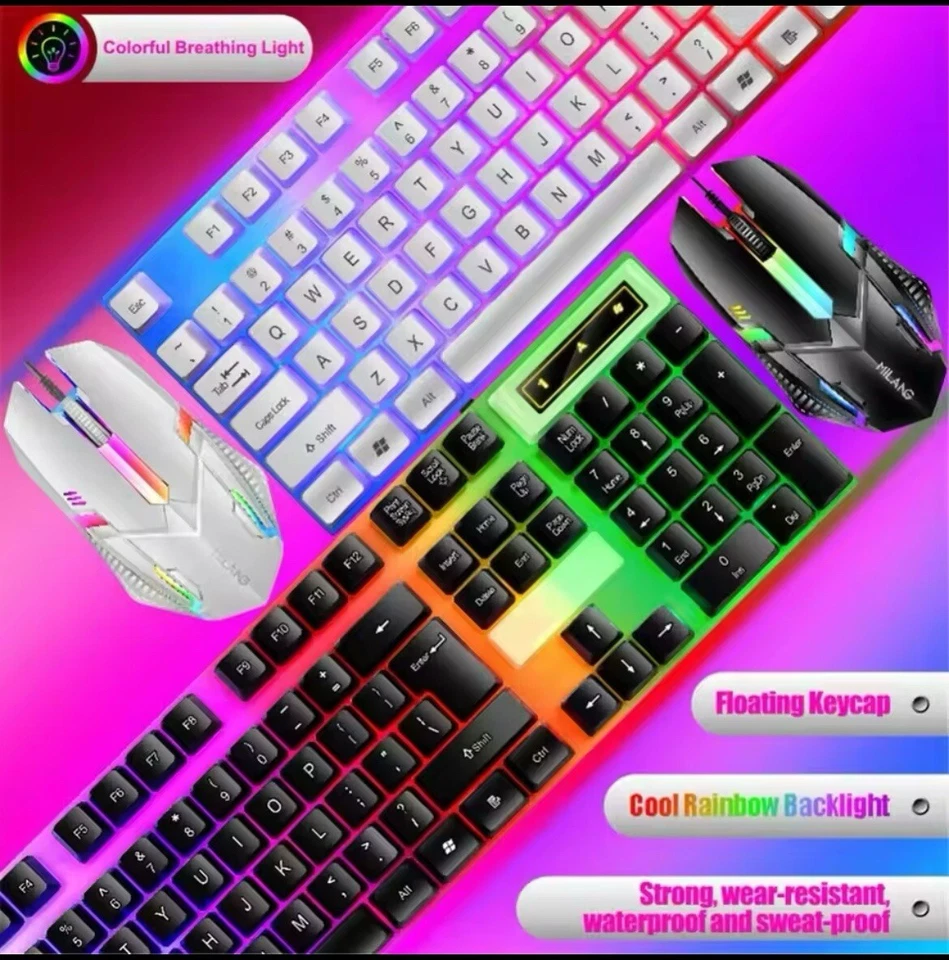 Rainbow Backlit Wired Keyboard and Mouse,Floating Keycap Strong, Wear-resistant - Image 3 of 4