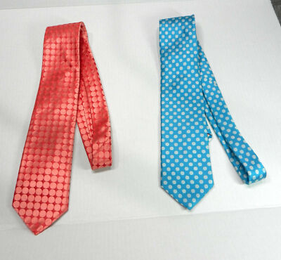 Set of Two Ted Baker 100% Silk Men's Neck Ties Hot Pink/Orange & Blue NWOT
