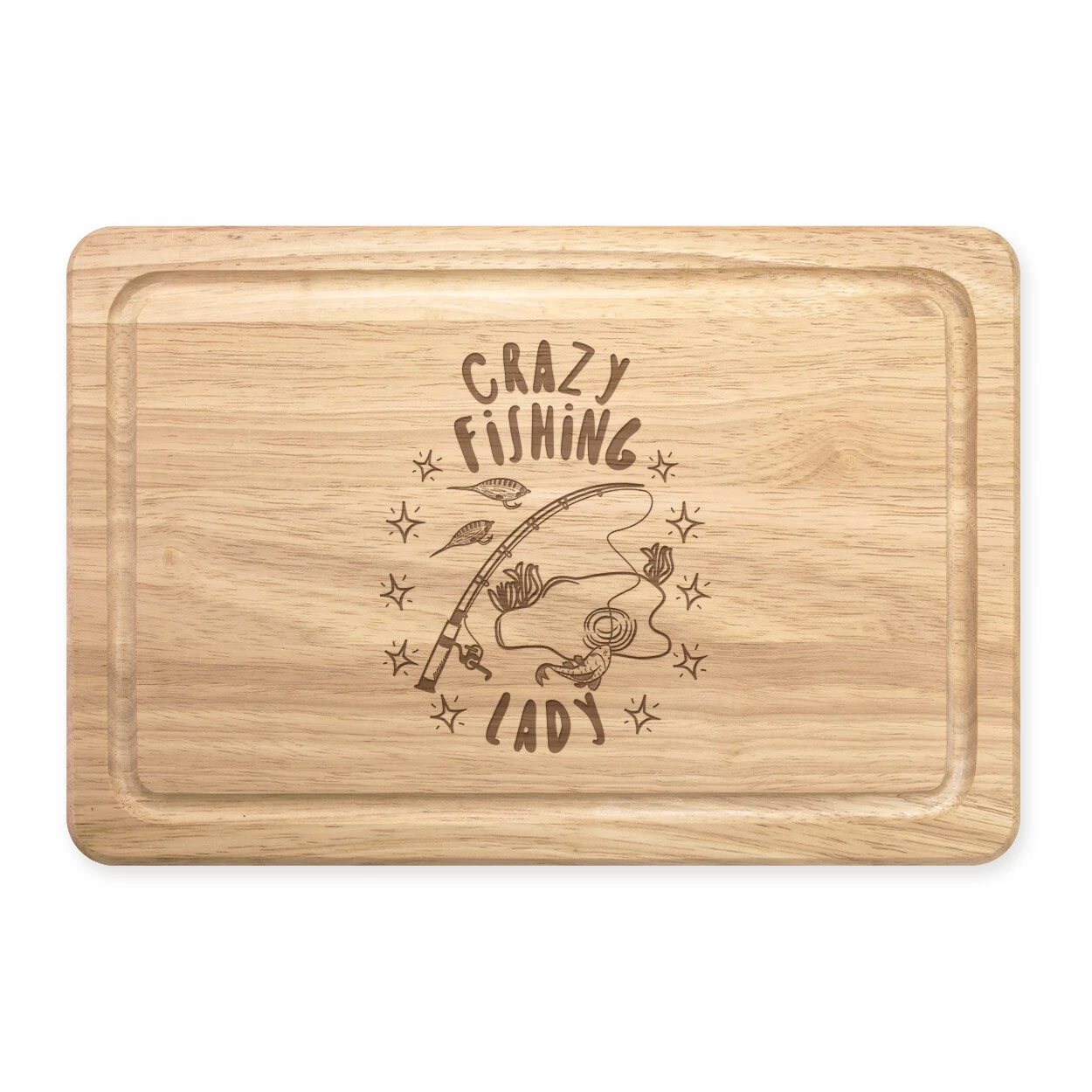 Crazy Fishing Lady Stars Rectangular Wooden Chopping Board - Funny Fisherman