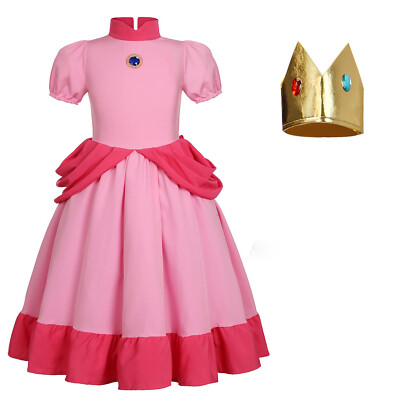 Super Mario Bros Princess Peach Dress Cosplay Costume Halloween Carnival  Suits