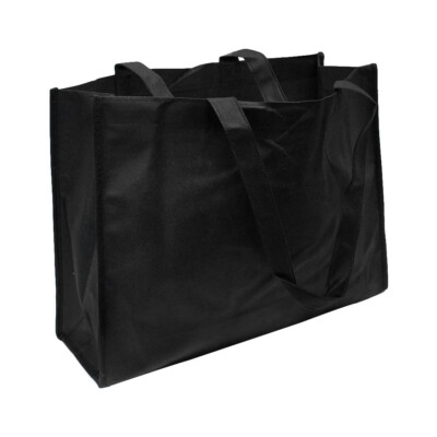 10 PC BLACK Reusable Grocery Shopping Tote Bags Non Woven Recycled