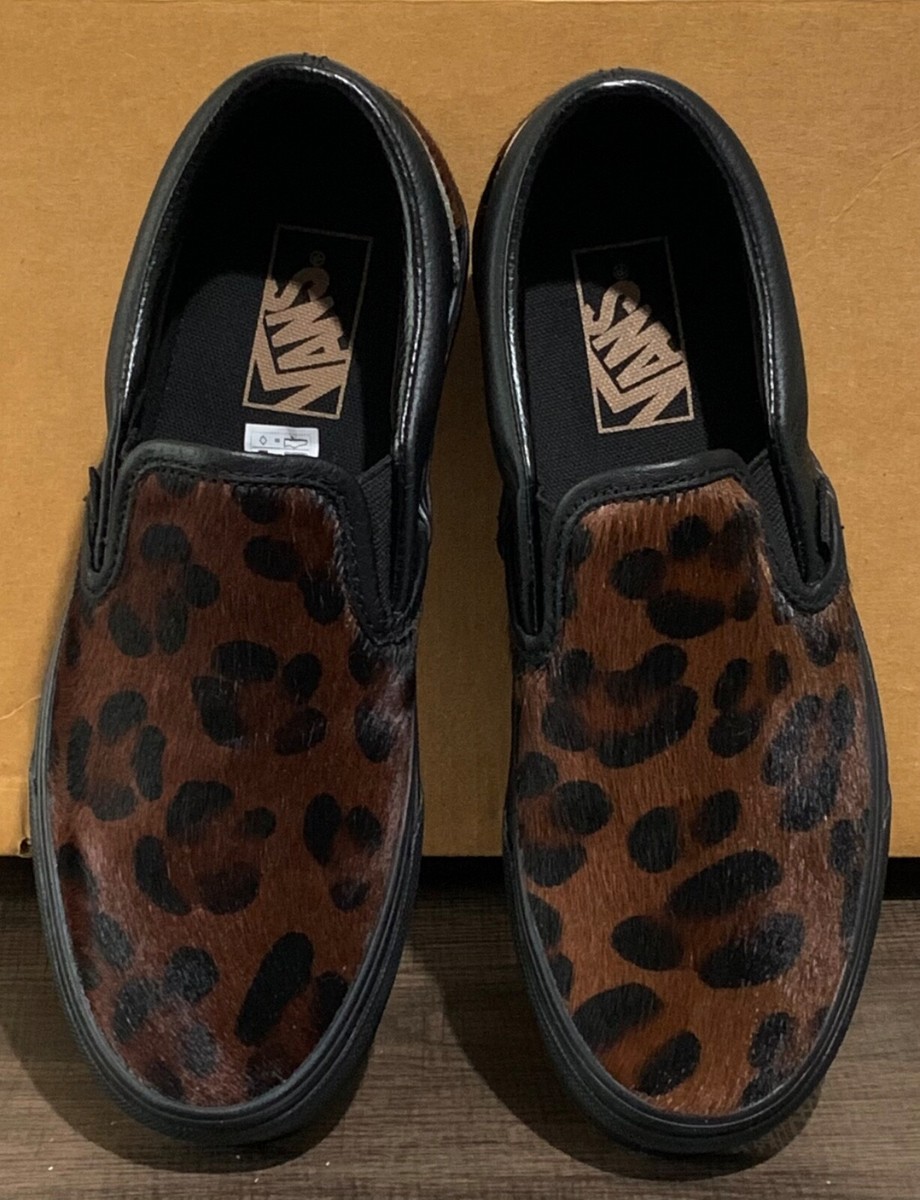 VANS Classic Slip On Sneakers Shoes Calf Hair Dark Leopard