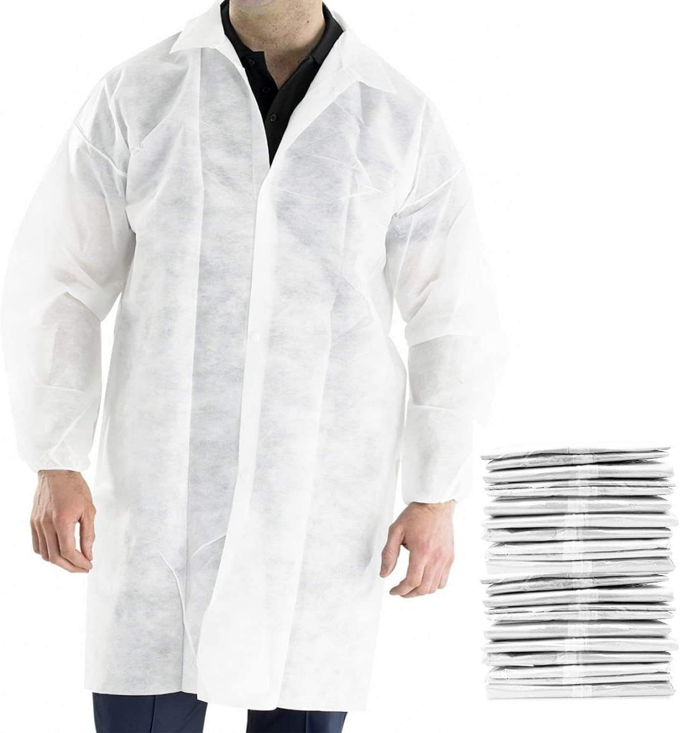 Disposable White Lab Coat Medium Size - Pack of 30 for Adults