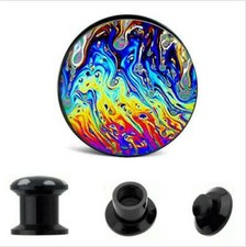 Rainbow Screw Fix Acrylic Ear Plug Tunnel Stretcher Taper Body Jewellery A829