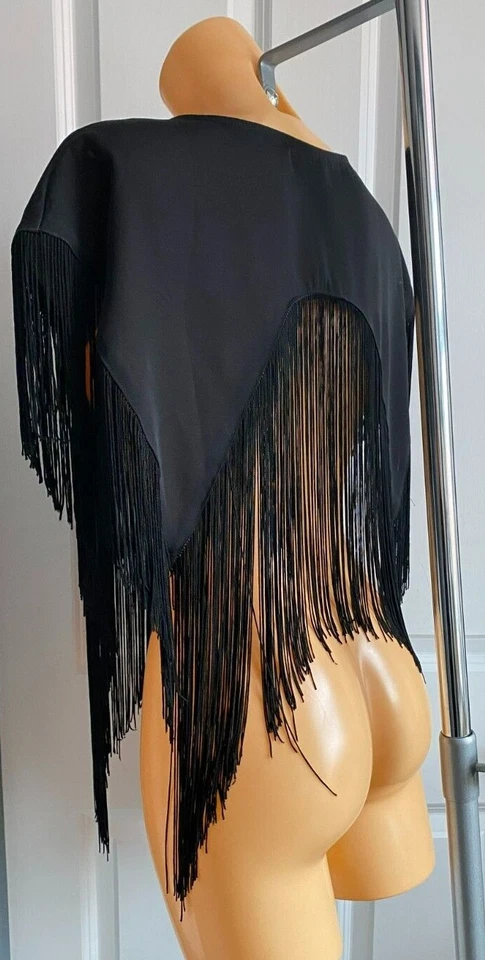 DE COLECCIÓN DÉCADA DE 1980 Borla Cartera Bolero Encogimiento Top Negro 8 0/50 Años Pin-up Estilo Foto 4 de 4