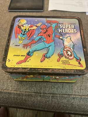 Vintage 1976 Marvel Comics Super Heroes Metal Lunch Box - Spider
