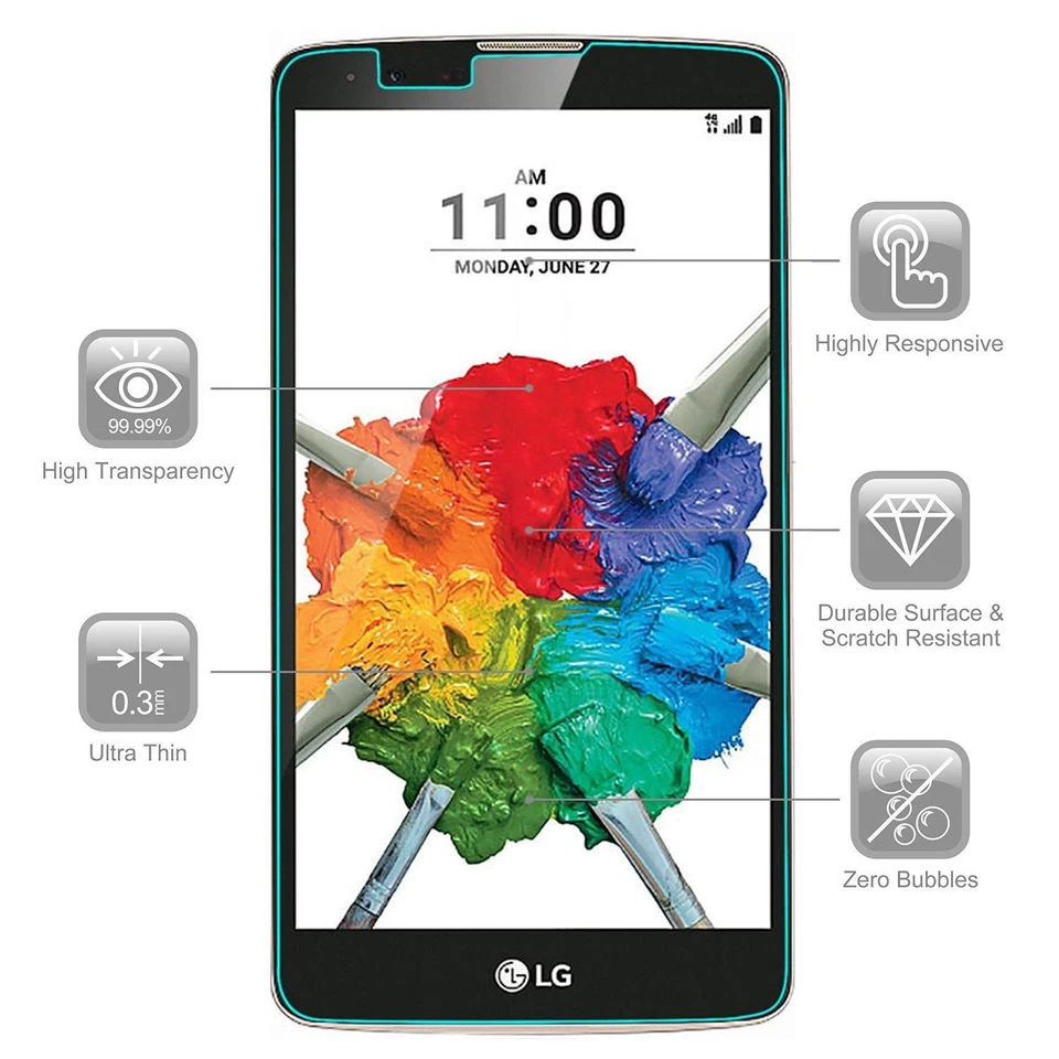 PROTECTOR PANTALLA CRISTAL TEMPLADO ULTRA CLARO 9H Para LG Stylus 2 Plus EE. UU. Foto 3 de 4