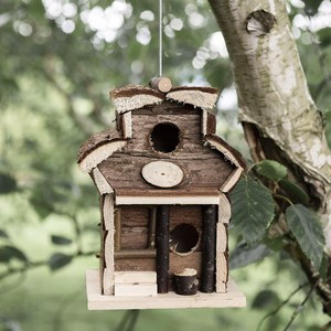Hanging Wooden Hotel Bird Feeder Rustic Feeding Station Novelty