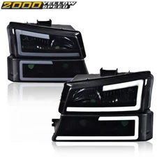 Smoke Headlights Bumper Lamps Fit For 03-07 Chevy Silverado Avalanche w/ LED DRL