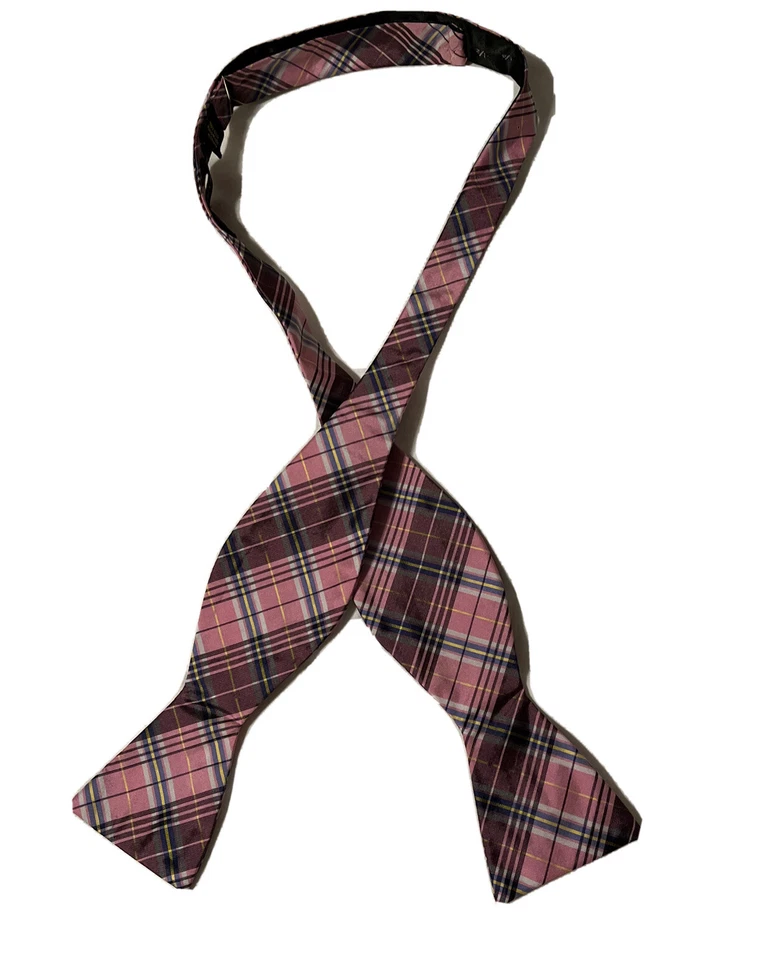 Галстук-бабочка 100% шелк розовый синий клетчатый графиня Мара ручной работы мужской регулируемый - Изображение 2 из 4