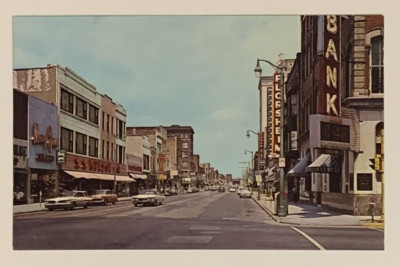 c1960 Postcard Aurora Illinois Downtown Broadway Unposted Bank Florsheim