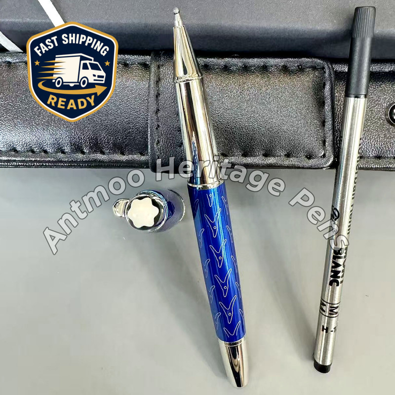 Meisterstuck Le Petit Prince 163 w/ MONTBLANC Rollerball Pen Navy Silver Fast