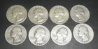 Eight  Washington Quarters. 90% Silver.  See Photo for dates.