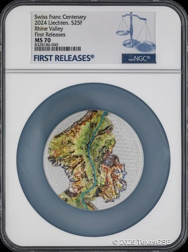 2024 Liechtenstein Silver 5oz 100 Years of the Swiss Franc NGC MS70 First Releas