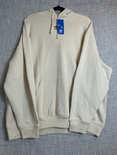 NEW Adidas Sweatshirt Size Large Beige Hoodie Trefoil Essentials Pocket SKU009
