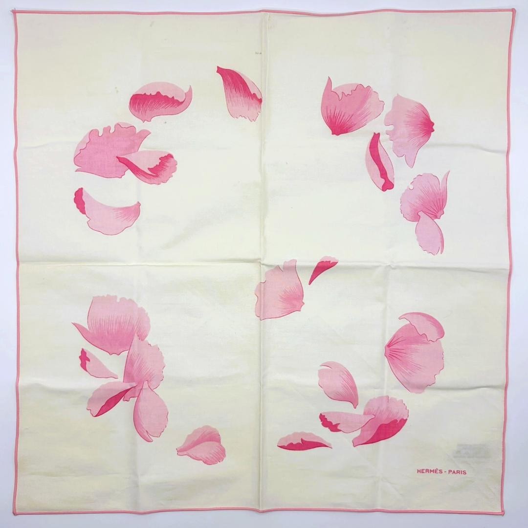 Herm S Hermes Handkerchief Petal Pattern With Pink Cotton Tag