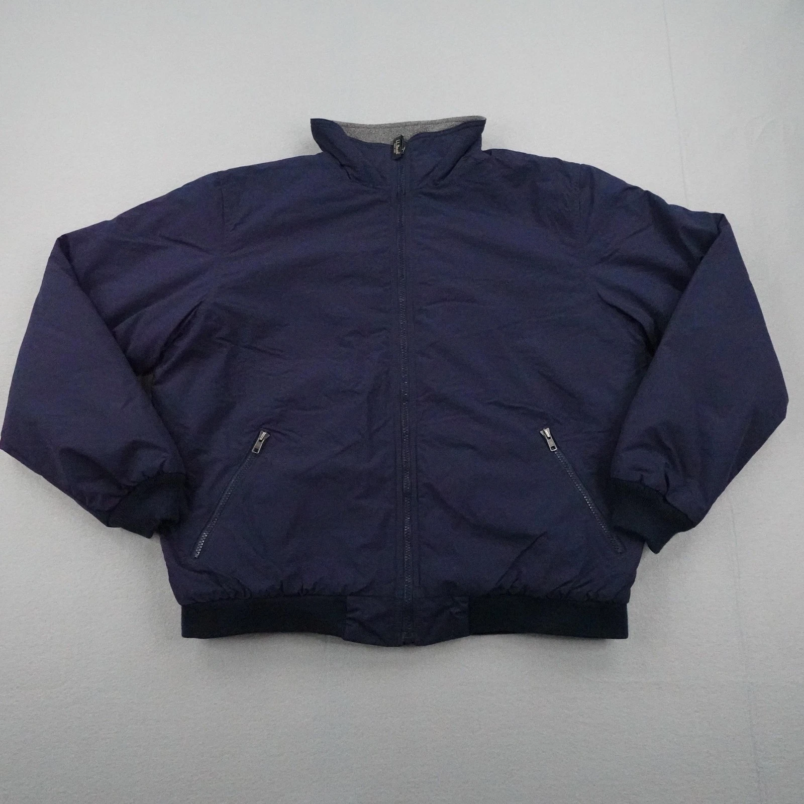 LL Bean Jacket Mens Large Blue Warm Up Fleece Lined Windbreaker Full Zip Up Coat