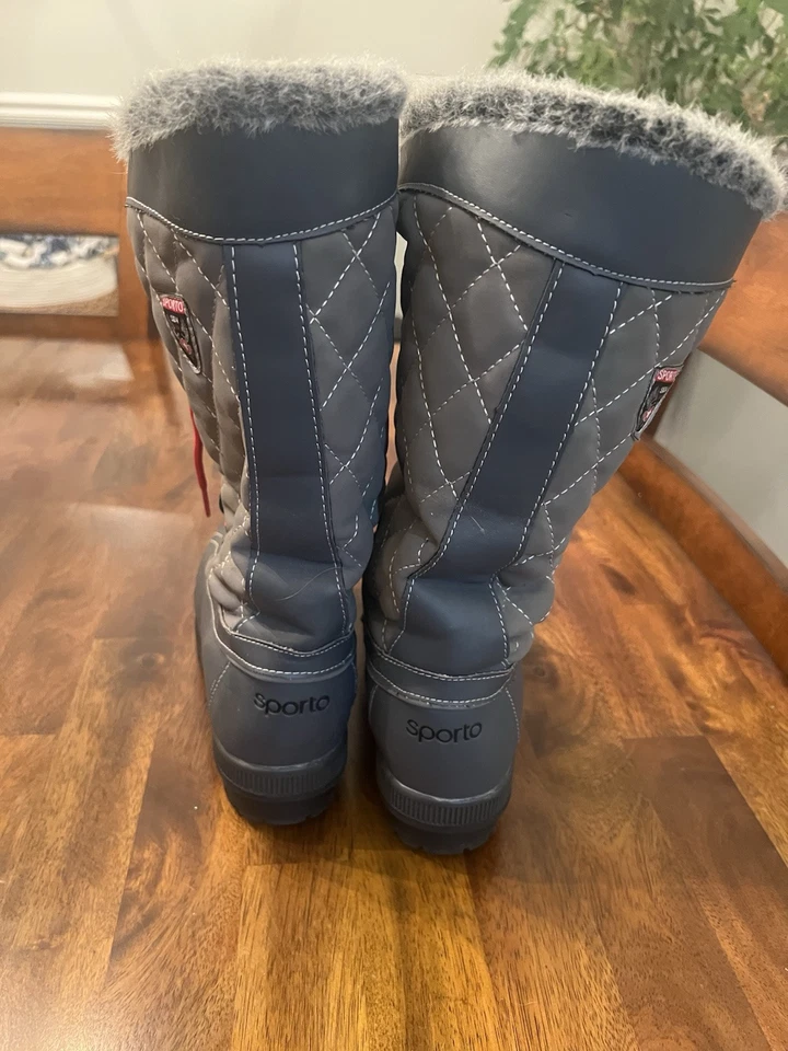 Sporto España (Camille) Mujer 8 M Gris Corbata Botas de Nieve, Piel Sintética, Cordones Rojos Foto 2 de 4