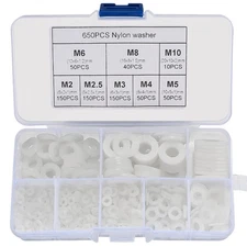 YOUYIDUN-650 Pcs White Nylon Flat Washer Assortment Kit, Round Flat Nylon Washe
