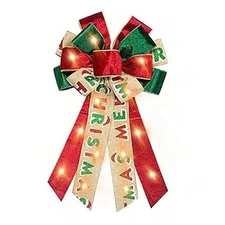  Large LED Christmas Bows for Wreath, Merry Style 1: Led Christmas Bow