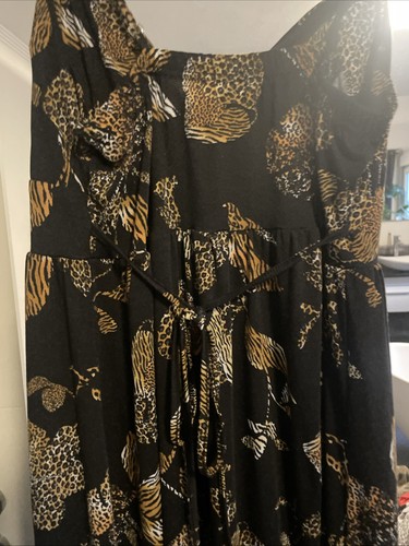 Damen Spagettiträger Maxi Kleid Schwarz/Animal Gr. L Wickeloptik - Bild 8 von 8