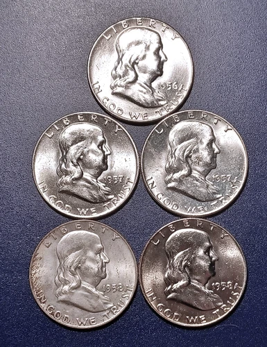 Lot of (5) Choice/Gem BU Franklin Half Dollars (1956-1958)