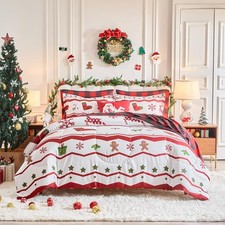 Christmas 7 Pieces Queen Comforter Sheet Set Bed in a Bag Holiday New Year St...