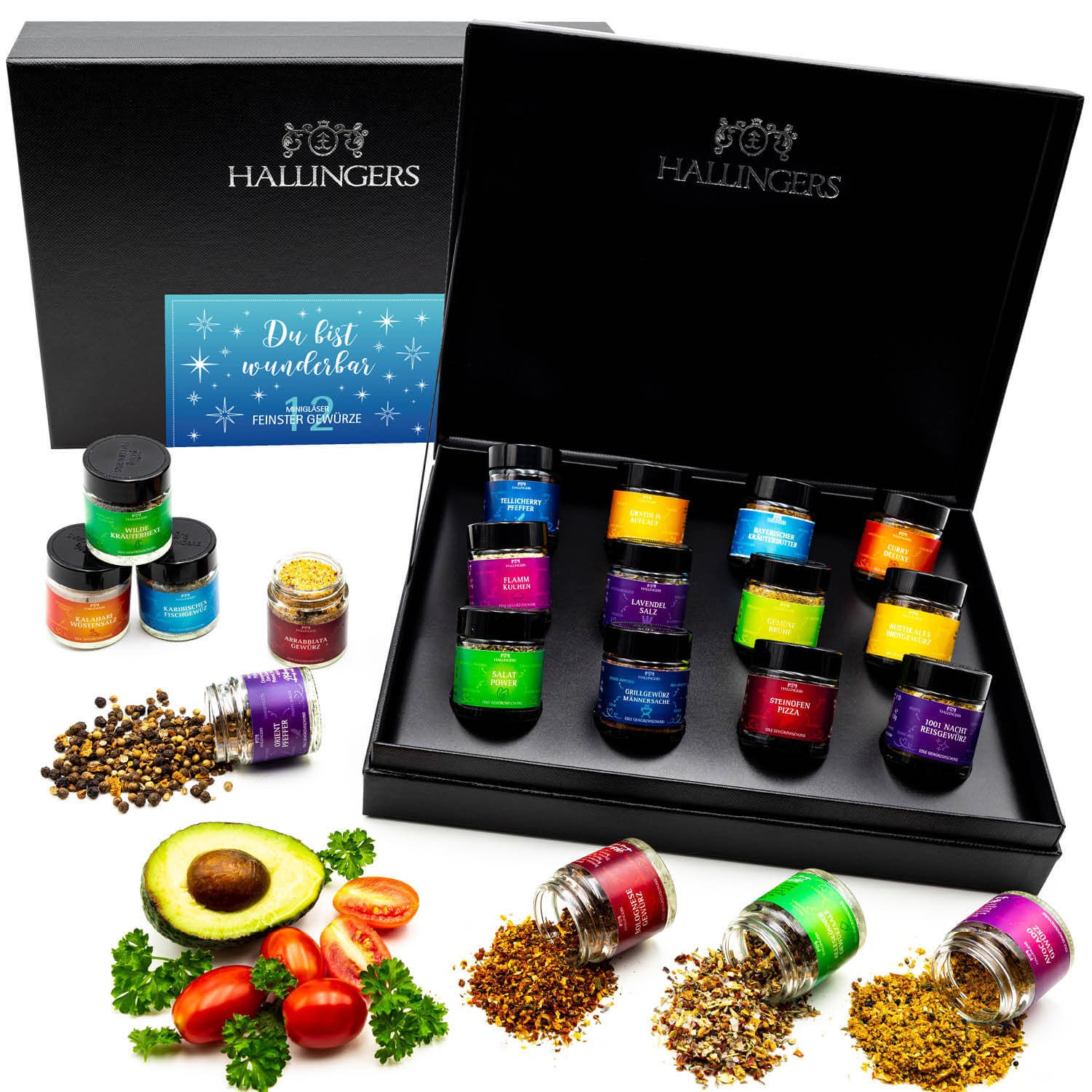 Hallingers Du bist wunderbar - blue Gewürz Geschenkset handgemacht, 12 Gewürze a