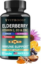 Elderberry Immune Support Supplement 8-in-1 Formula with 60 Count Pack of 1 