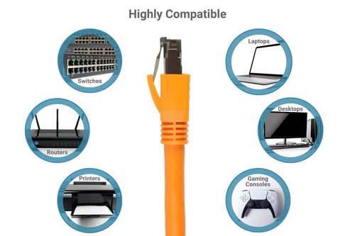 CAT8 Shielded Ethernet Patch Cable, 40Gbps, Snagless, 25 ft, Orange - 第 7/7 張圖片