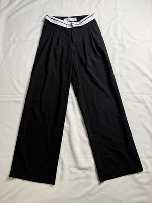 Bershka Women s Black Pleated Wide Leg Pants US 00 White Waist