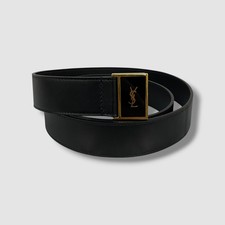 Saint Laurent Women's Black YSL Logo Leather Belt Size 104cm