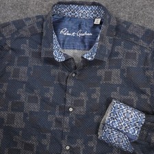Robert Graham Shirt Mens L Blue Geometric Print Flip Cuff Classic Long Sleeve