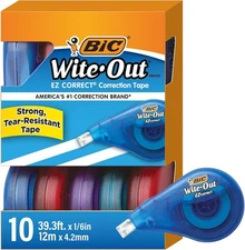 BIC Wite-Out EZ Correct Tear-Resistant 10 Count (Pack of 1), White Tape 