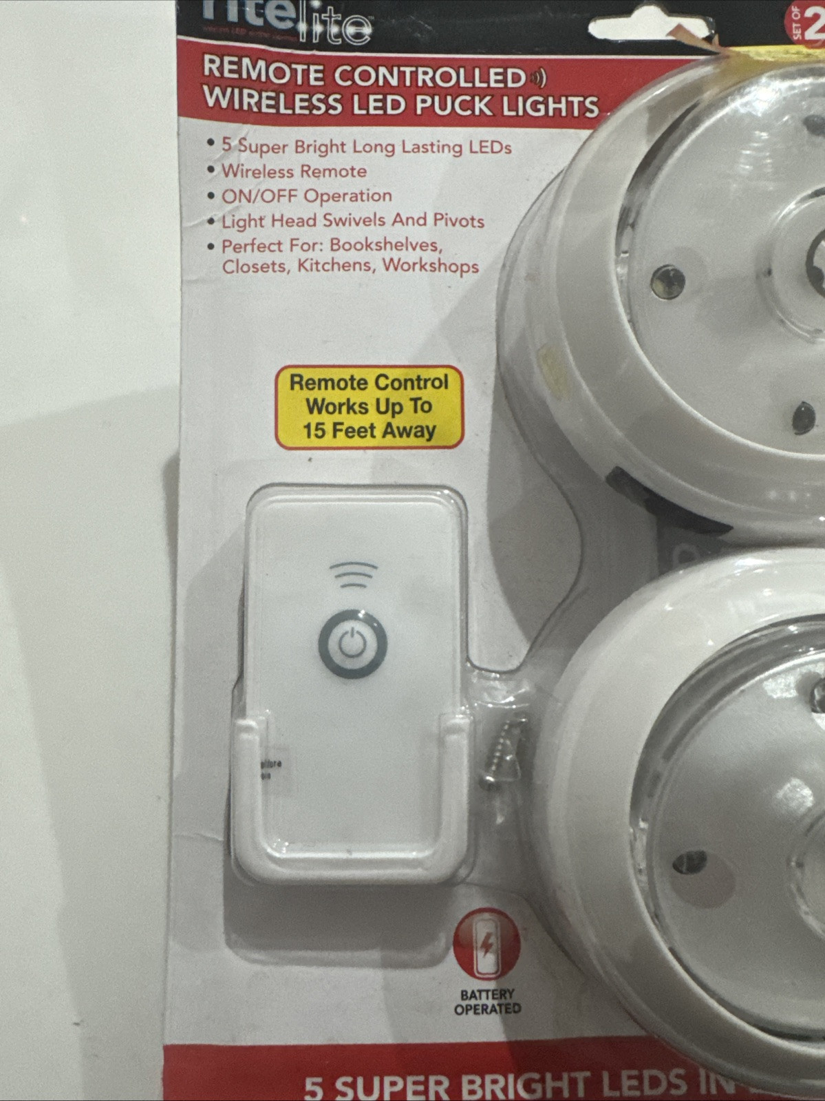 Rite Lite Remote Controlled Wireless LED Puck Lights Set Of 2 No Wires No Plugs