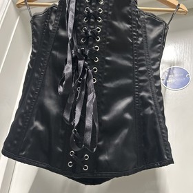 Ann Summers Corset Top Women's Size 10 Black Strapless Lace Back Satin Boned