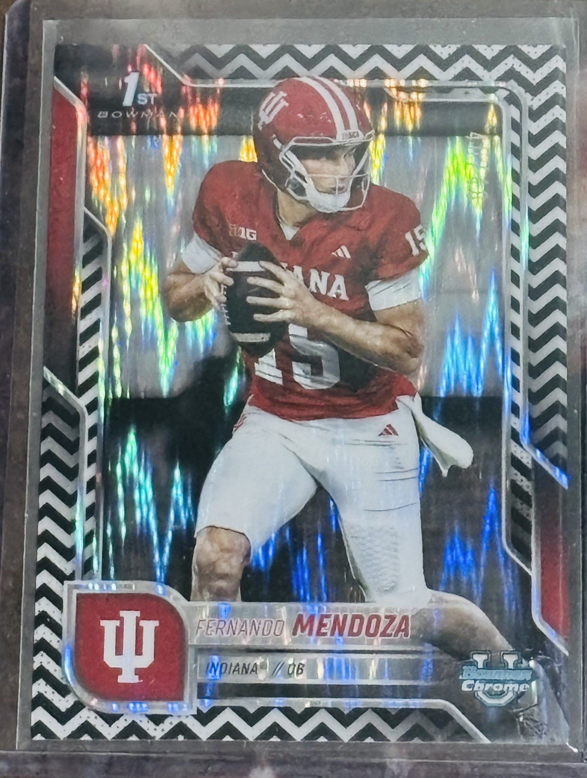 2025 Bowman Chrome U Fernando Mendoza Black & White Stealth Refractor #/48 #109