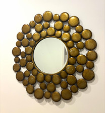 Round Wall Mirror 75cm Antique Gold Metal Frame Wall Mounted Circular Disc