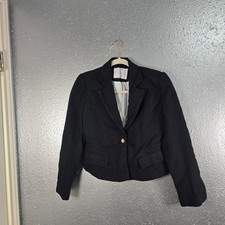Missguided Womens Black Tweed Cropped Blazer Gold Button Jacket Size S