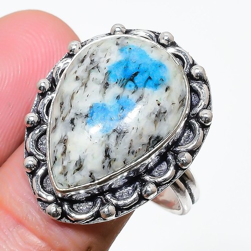 K2 Azzurrite Blu Gemma Artigianale Argento Sterling 925 Gioielli Anello