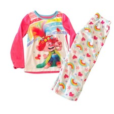 Trolls World Tour Pajama Set Girls Size 6 Rainbow Heart Poppy Long Sleeve Fleece