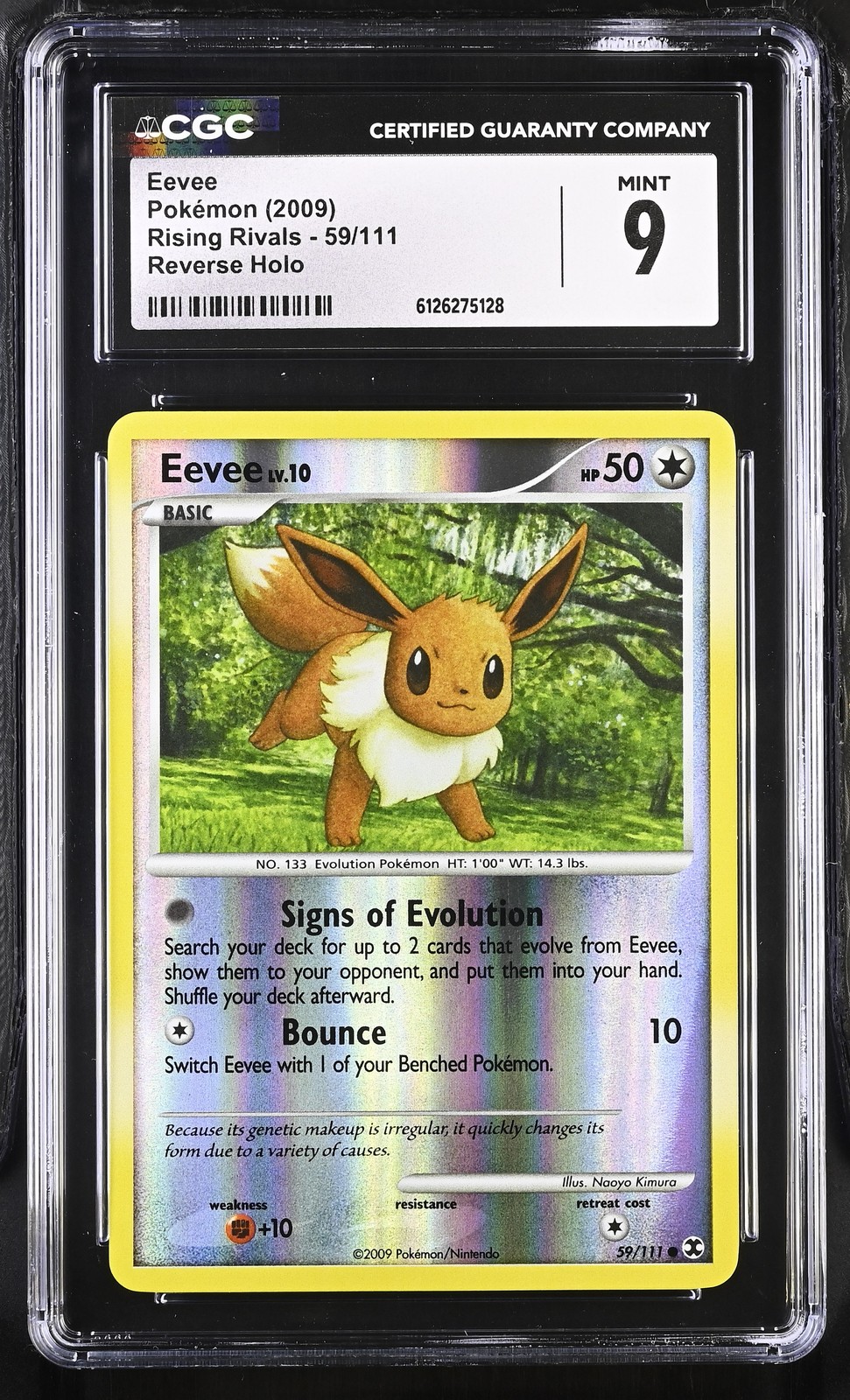 CGC 9 MINT Eevee 2009 Rising Rivals 59/111 Reverse Holo Pokemon Card