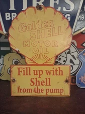 VINTAGE SHELL GASOLINE PORCELAIN SIGN GAS STATION PUMP PLATE MOTOR OIL SERVICE