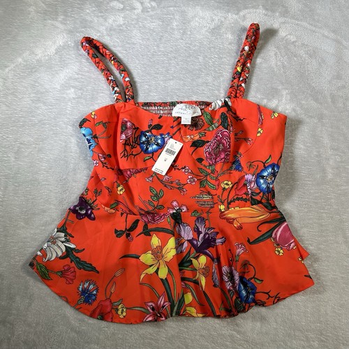 Mare Mare x Anthropologie Floral Bustier Top M Orange Peplum Smocked Boho NWT