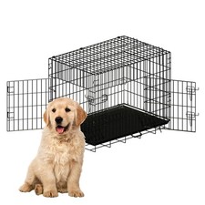 QISHIJIXIANG Double Door Foldable Wire Dog Crate w/ Tray  Divider