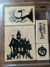 Stampin Up House Of Haunts Retired Wood Stamp Set - 4 Stamps